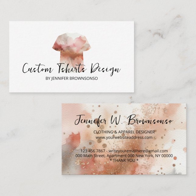 Watercolor Rose Gold Shirt Clothing Apparel Business Card (Front/Back)