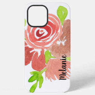 Watercolor Rose Greenery Blush Pink Monogrammed iPhone 12 Pro Max Case