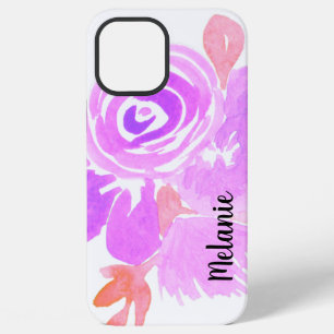 Watercolor Rose Greenery Pink Purple Monogrammed iPhone 12 Pro Max Case