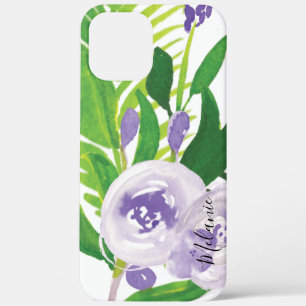 Watercolor Rose Greenery Purple Script Name iPhone 12 Pro Max Case