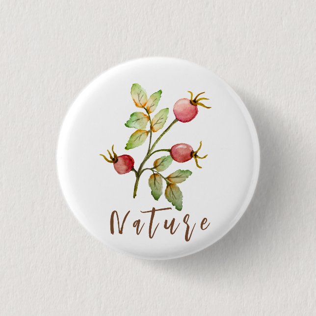 Watercolor rose hips 3 cm round badge (Front)