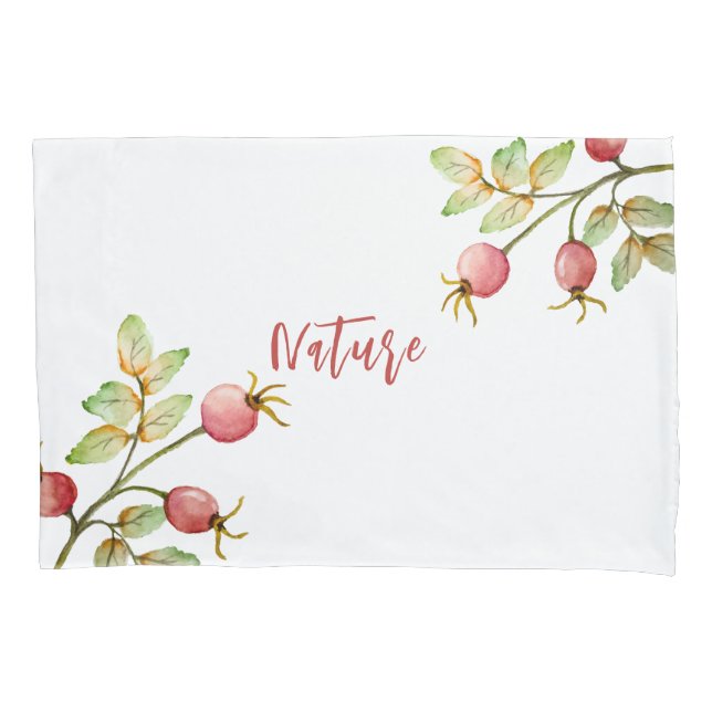 Watercolor rose hips pillowcase (Front)