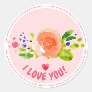 Watercolor rose I love you expression Classic Round Sticker