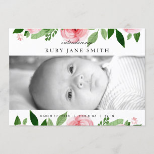 Watercolor Rose Leaf Birth Announcement