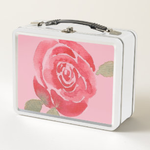 Watercolor Rose Metal Lunch Box