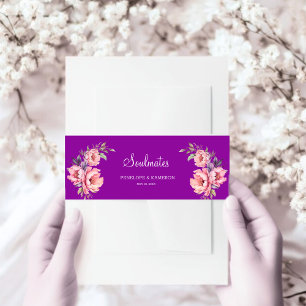 Watercolor Rose & Peony Floral Wedding Invitation Belly Band