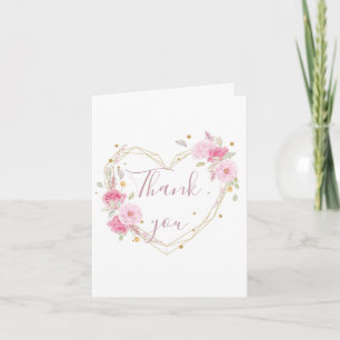Watercolor Rose Pink Floral Heart Thank You Invitation