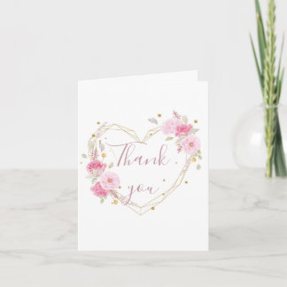 Watercolor Rose Pink Floral Heart Thank You  Invitation
