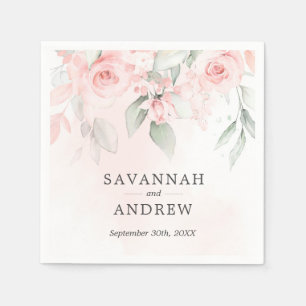 Watercolor Rose Pink Floral Wedding Napkins