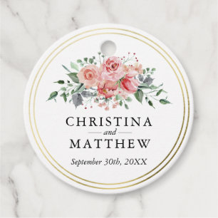 Watercolor Rose Pink Floral Wedding Thank You Favour Tags