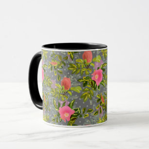 Watercolor rose pink flowers botanical floral retr mug