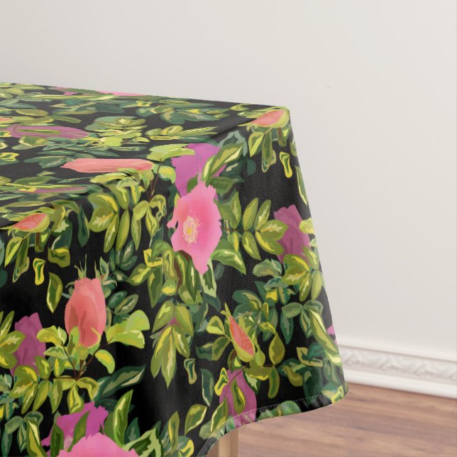 Watercolor rose pink flowers botanical floral retr tablecloth (In Situ)