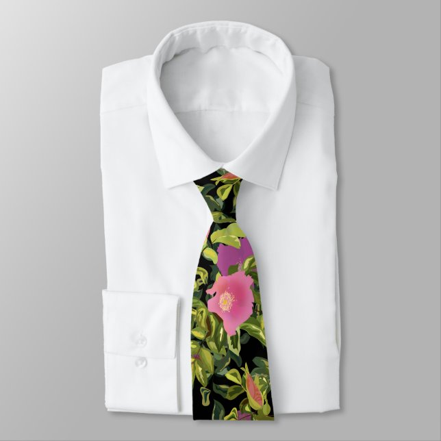 Watercolor rose pink flowers botanical floral retr tie (Tied)