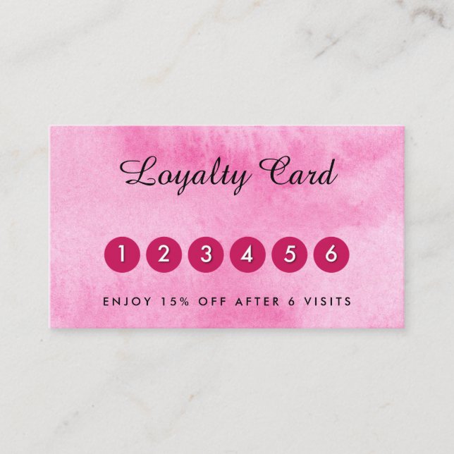 Watercolor Rose Pink loyalty business cards (Front)