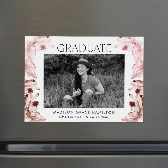 Watercolor Rose Quartz Crystals Photo Graduation Magnetic Invitation (Creator Uploaded)
