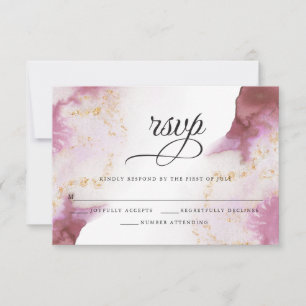 Watercolor Rose Quartz Gold Geode BarefootBride™ RSVP Card