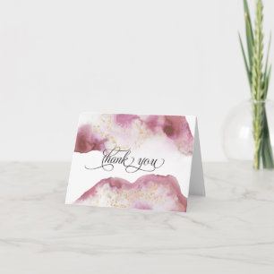 Watercolor Rose Quartz Gold Geode BarefootBride™ Thank You Card