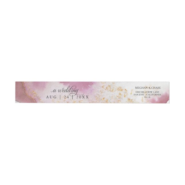 Watercolor Rose Quartz Gold Geode BarefootBride™ Wrap Around Label (Individual)