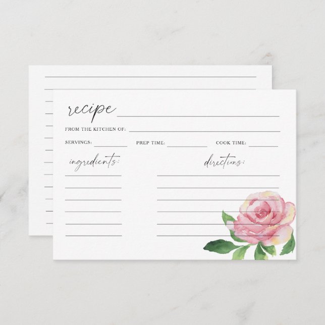 Watercolor Rose - recipe card (Front/Back)