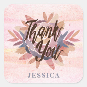 Watercolor Rose Thank You Sticker