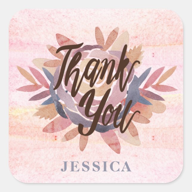 Watercolor Rose Thank You Sticker (Front)