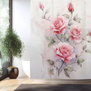 Watercolor Rose Vine Elegance Shower Curtain
