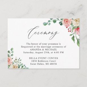 Watercolor Rose Wedding Ceremony Card