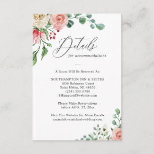 Watercolor Rose Wedding Details Card