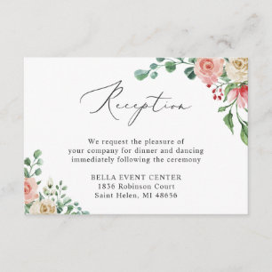 Watercolor Rose Wedding Reception Card