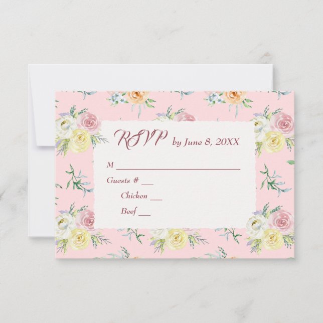 Watercolor Rose Wedding RSVP Card (Front)