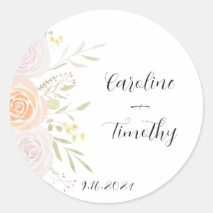 Watercolor Rose Wedding Sticker