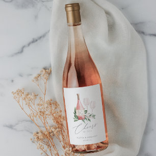Watercolor Rose Wine Botanical Cheers to Love Label