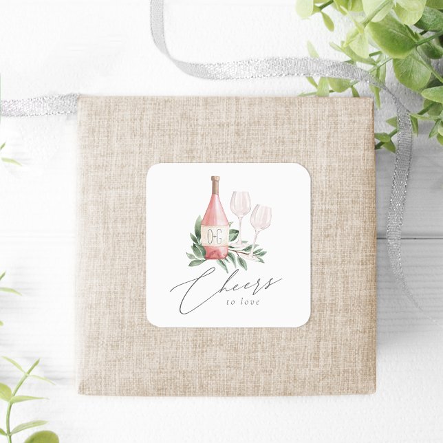 Watercolor Rose Wine Botanical Cheers to Love Square Sticker (Creator Uploaded)
