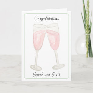 Watercolor Rose Wine Filled Champagne Glasses Card