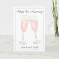 Watercolor Rose Wine Filled Champagne Glasses