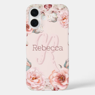 Watercolor Rose Wreath Personalised   Pink iPhone 16 Case
