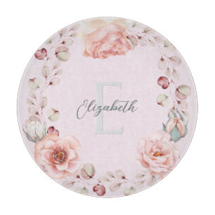 Watercolor Rose Wreath Personalised   Pink Cutting Board