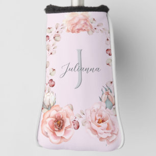 Watercolor Rose Wreath Personalised Pink Golf Head Cover