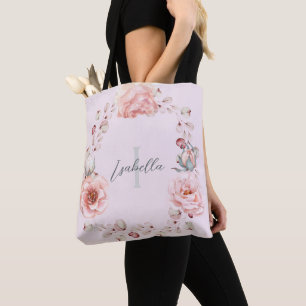 Watercolor Rose Wreath Personalised Pink Tote Bag
