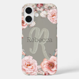 Watercolor Rose Wreath Personalised   Sage Green iPhone 16 Case