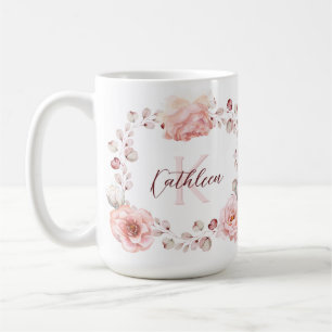 Watercolor Rose Wreath Personalised White Coffee Mug