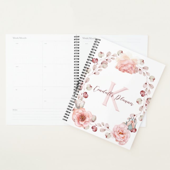 Watercolor Rose Wreath Personalised | White Planner (Display)