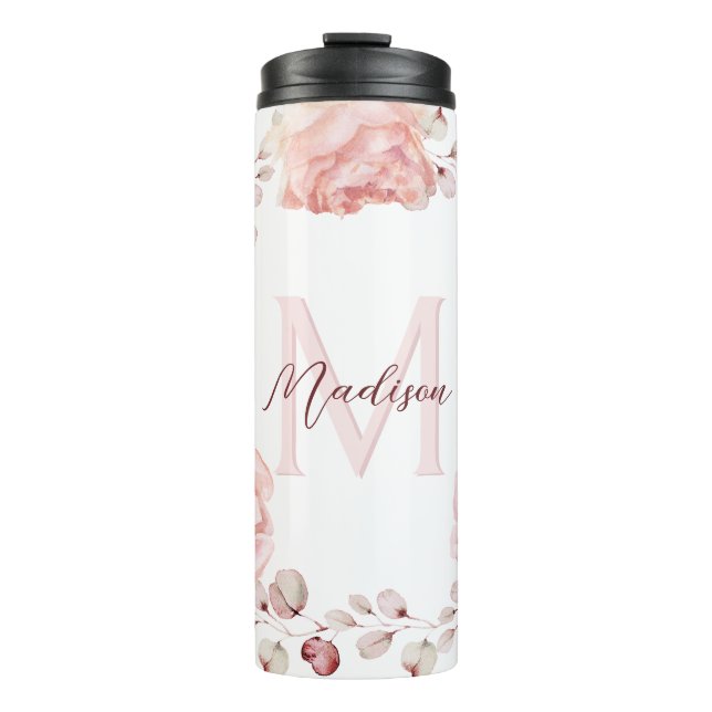 Watercolor Rose Wreath Personalised | White Thermal Tumbler (Front)