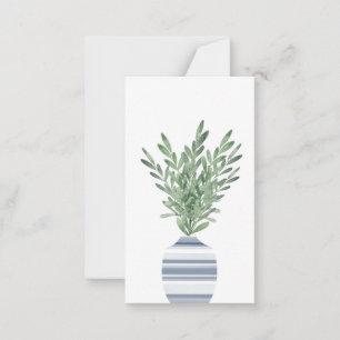 Watercolor Rosemary & Blue Striped Vase Card