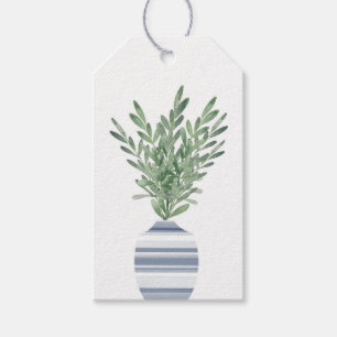 Watercolor Rosemary & Blue Striped Vase Gift Tags