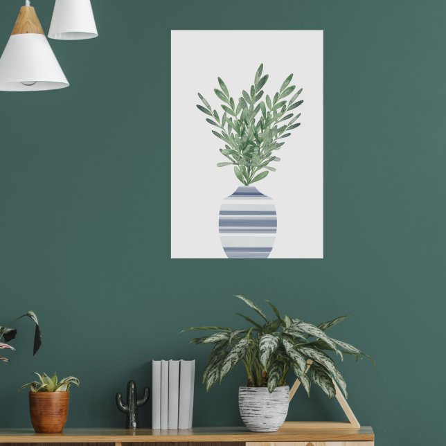 Watercolor Rosemary & Blue Striped Vase  Poster (Living Room 1)