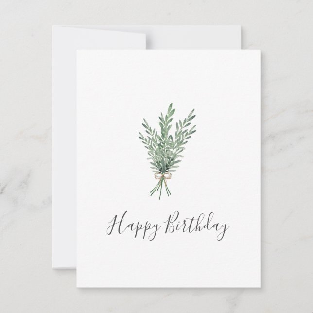 Watercolor Rosemary Bouquet with Jute Bow Card (Front)