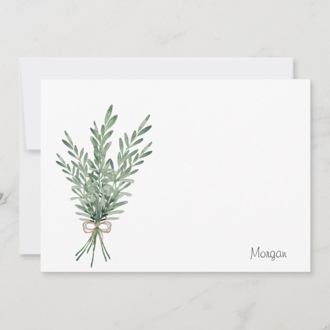 Watercolor Rosemary Bouquet with Jute Bow Card (Front)