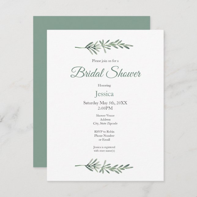 Watercolor Rosemary Invitation (Front/Back)