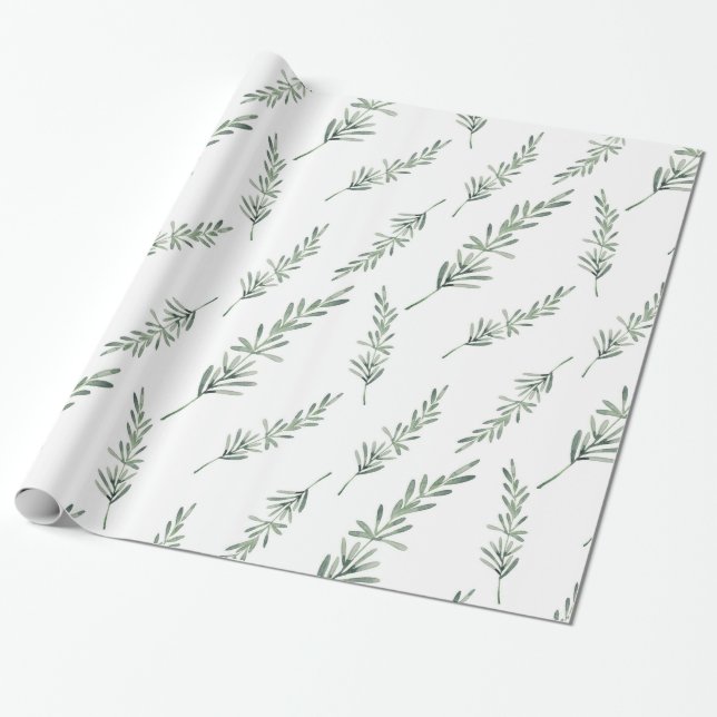 Watercolor Rosemary Pattern Wrapping Paper (Unrolled)